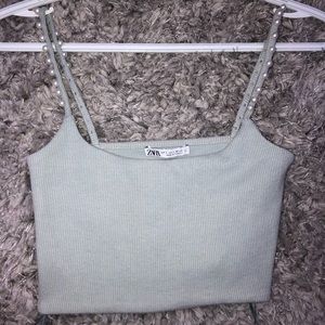 Zara Top// Ribbed Pearl Top